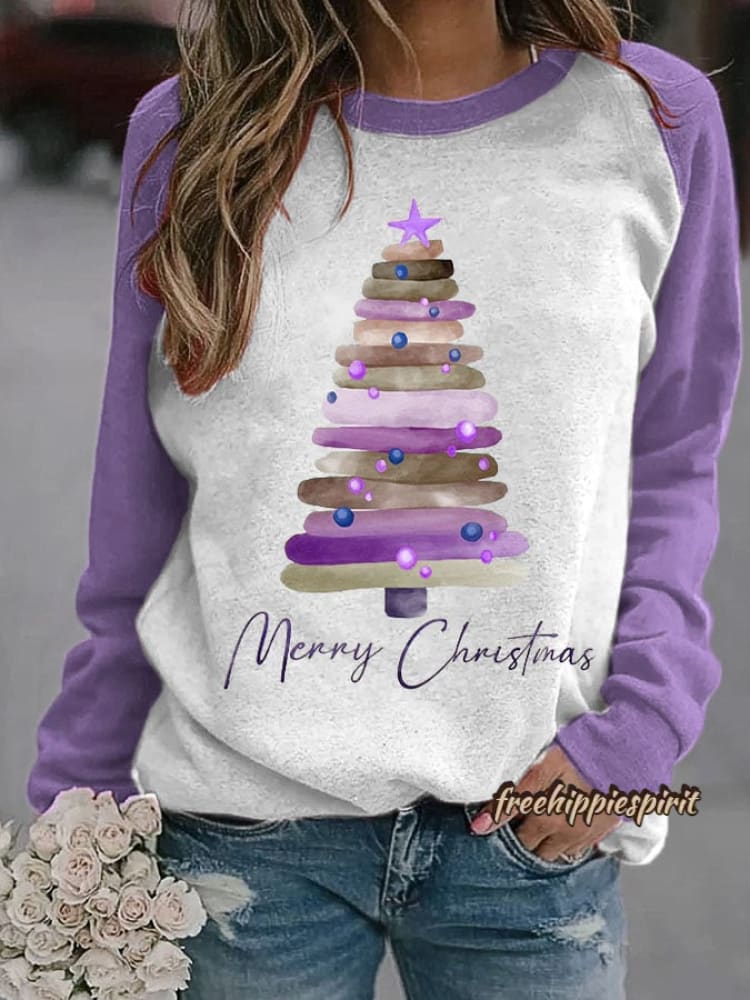 Women's Merry Christmas Tree Print Sweatshirt