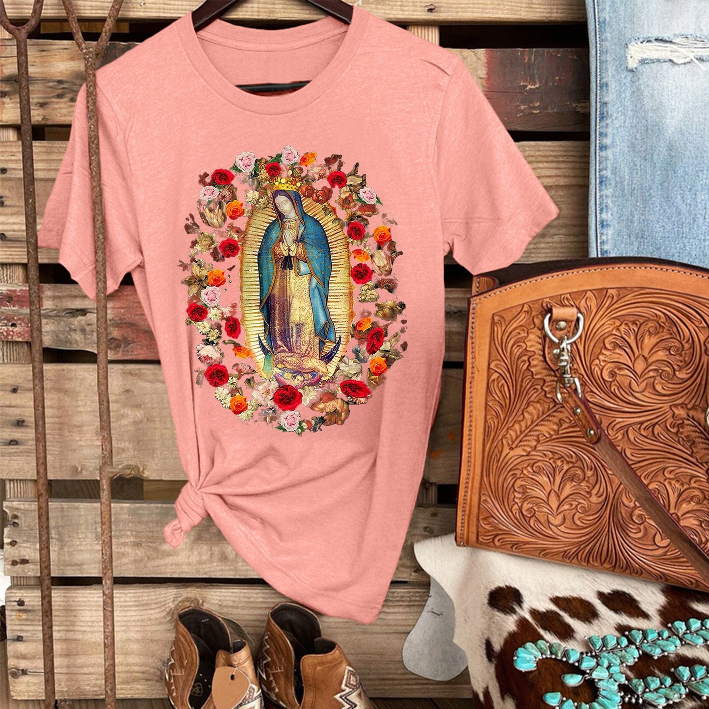 Virgin Mary Print Virgen de Guadalupe Women's T-shirt