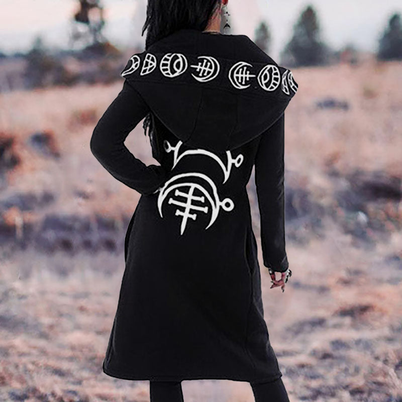 Moon Print Long Sleeve Cardigan Hoodie