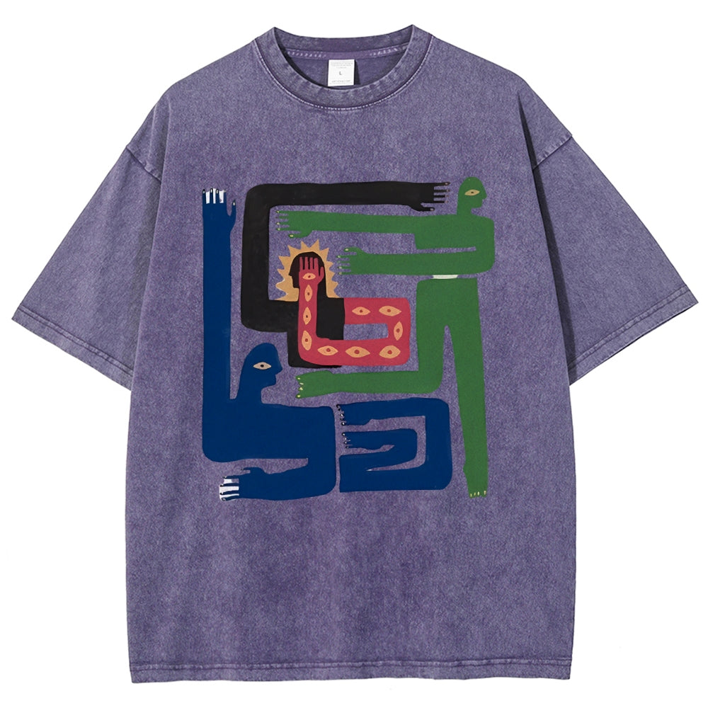 Unisex Abstract Body Art Printed Washed Tee