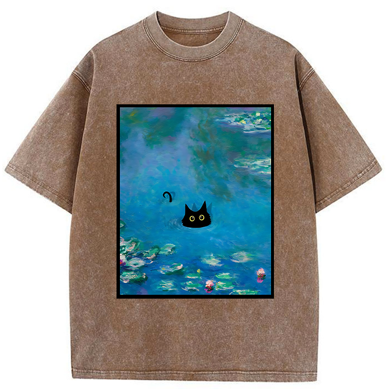 Monet Water Lily Cat Washed T-Shirt