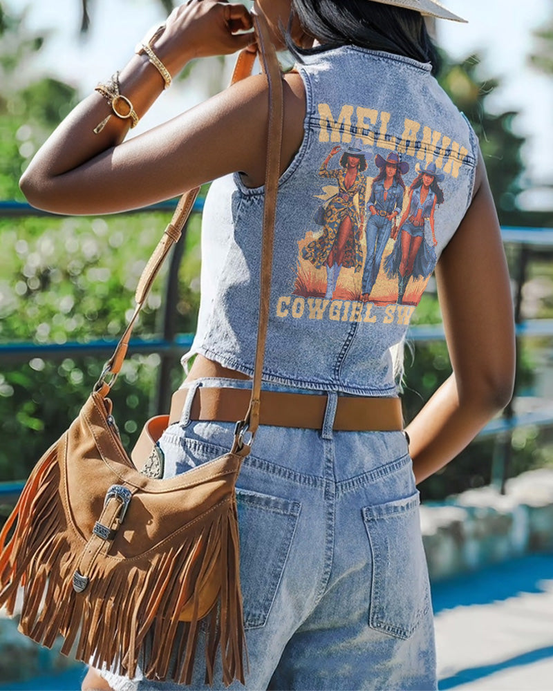 Melanin Cowgirl Swag Single-Breasted Casual Denim Waistcoat