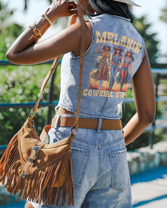 Melanin Cowgirl Swag Single-Breasted Casual Denim Waistcoat