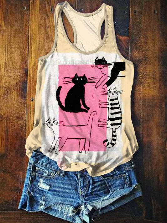 Abstrct Cat Art Print Causal Tank Top