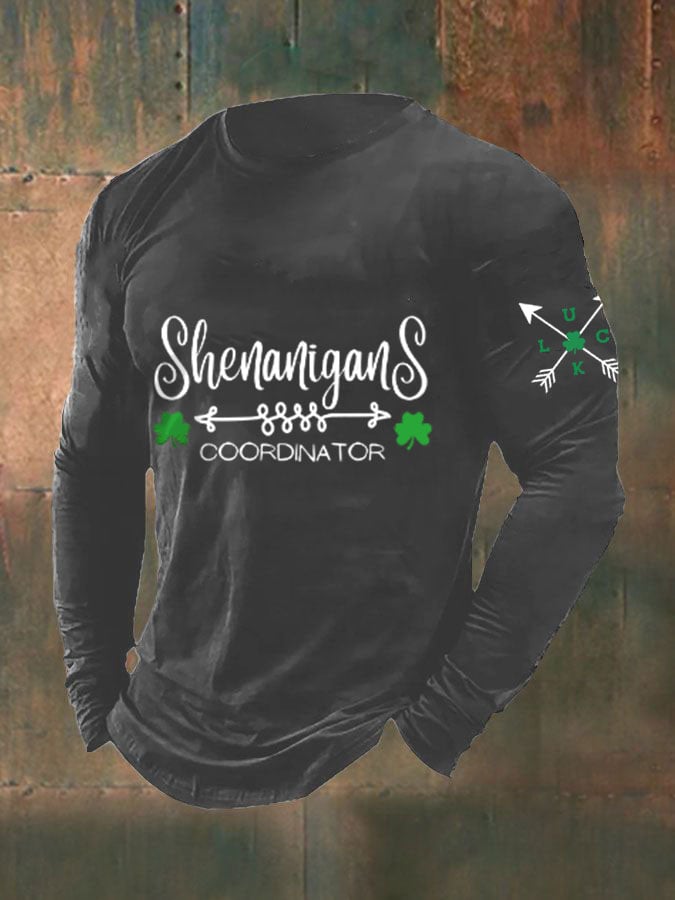 Men's St. Patrick's Day Shenanigans Shamrock Casual Long Sleeve T-Shirt