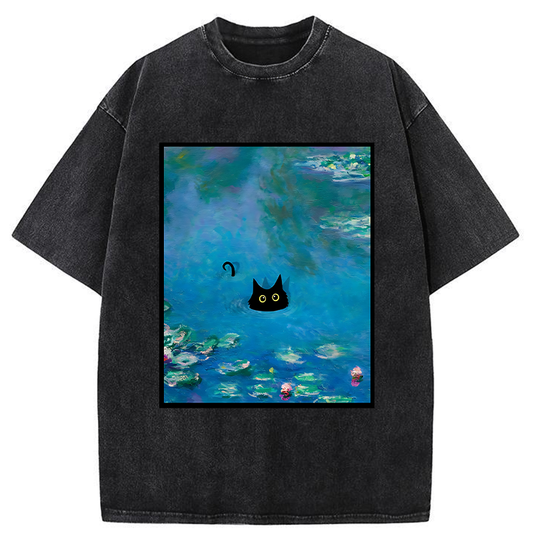 Monet Water Lily Cat Washed T-Shirt