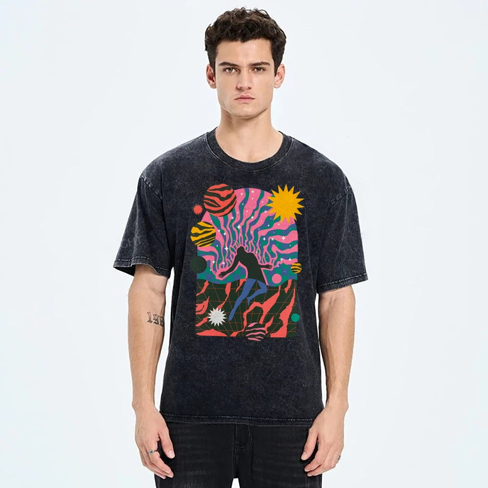 Unisex Art Design Dystopia Printed Washed Tee