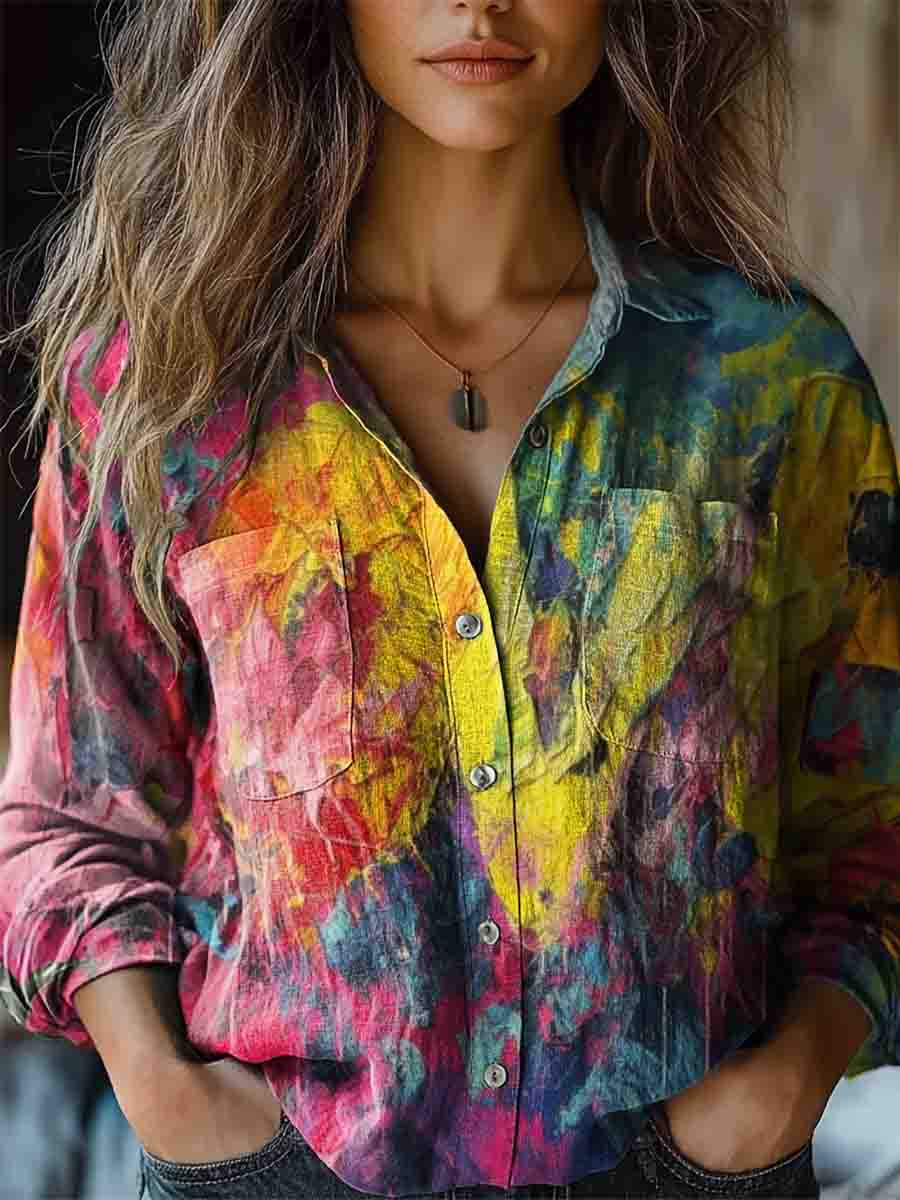 Women's Colorful Printed Casual Long Sleeve Comfortable Cotton Shirt