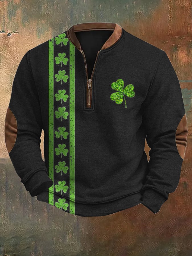 Men's St. Patrick's Day Print Zipper Collar Sweatshirt