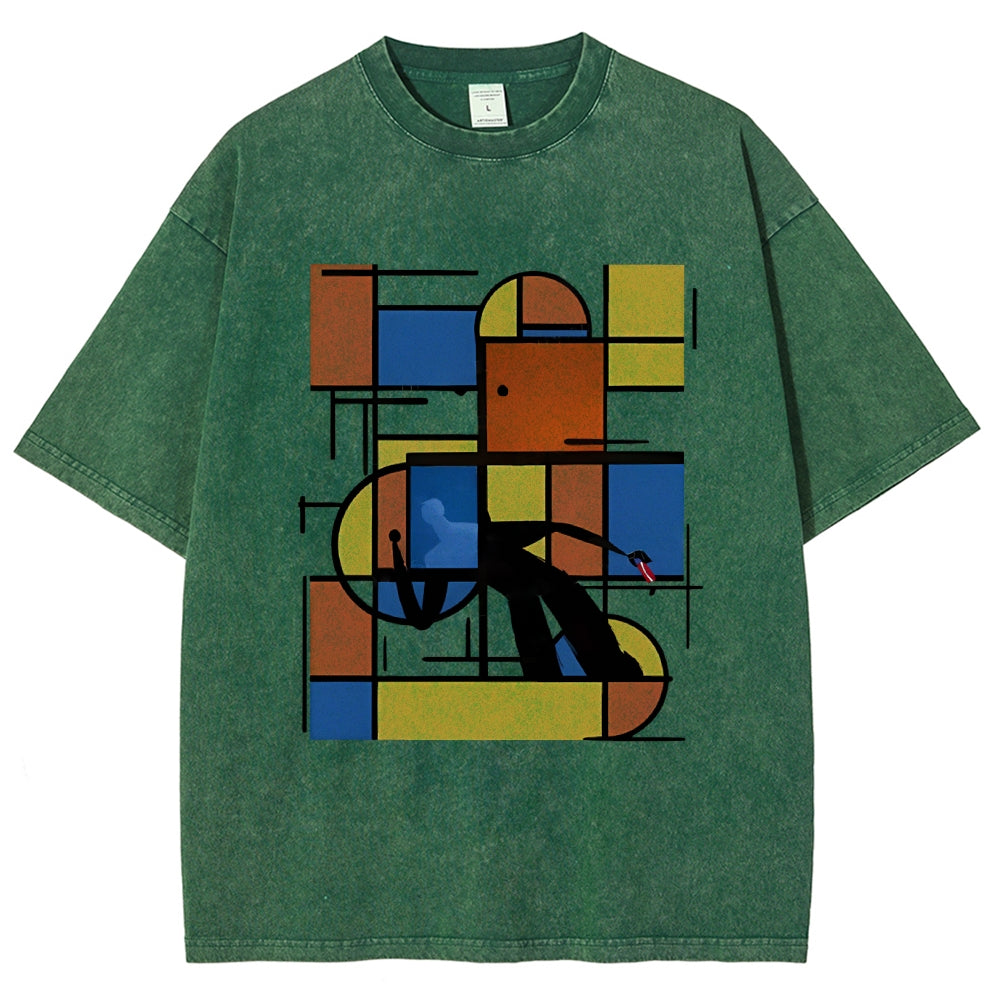 Unisex Geometry Printed Washed Tee