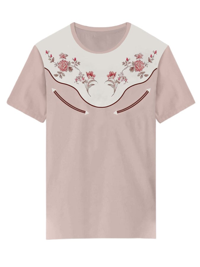 Women's Western Light Floral Print Crew Neck T-shirt