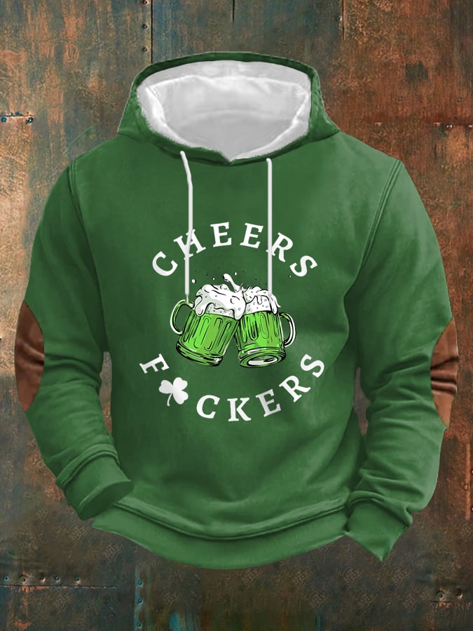 Men's FunnySt. Patrick's Day Cheers Green Beer Shamrock Print Casual Hoodie