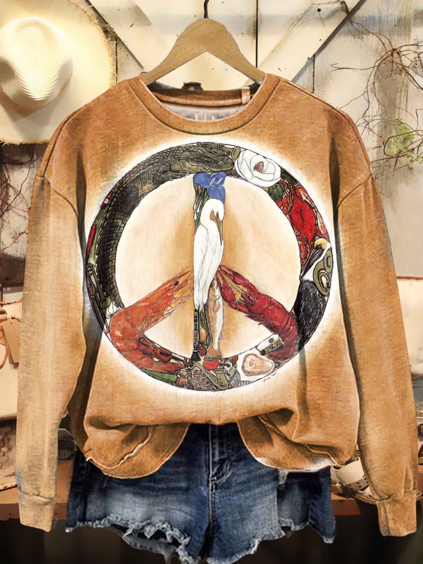 Retro Peace Sign Print Casual Sweatshirt