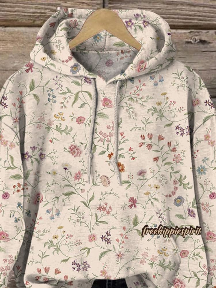 Lovely Retro Floral Pattern Printed Casual Hoodie Sweatshirt