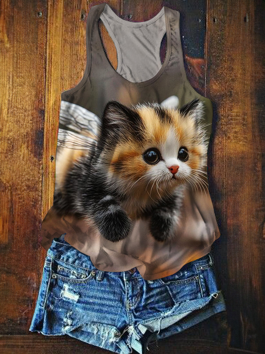 Funny Cat Print Casual Tank Top