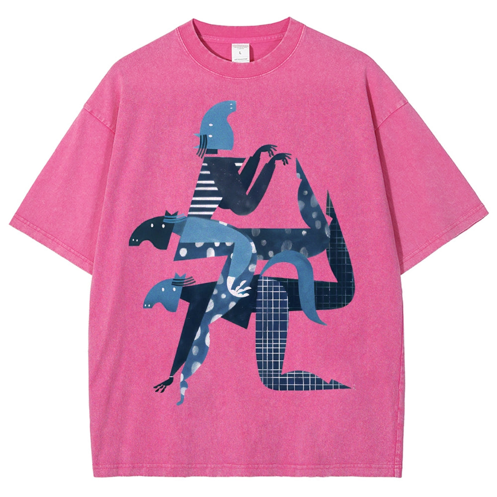 Unisex Geometry Printed Washed Tee