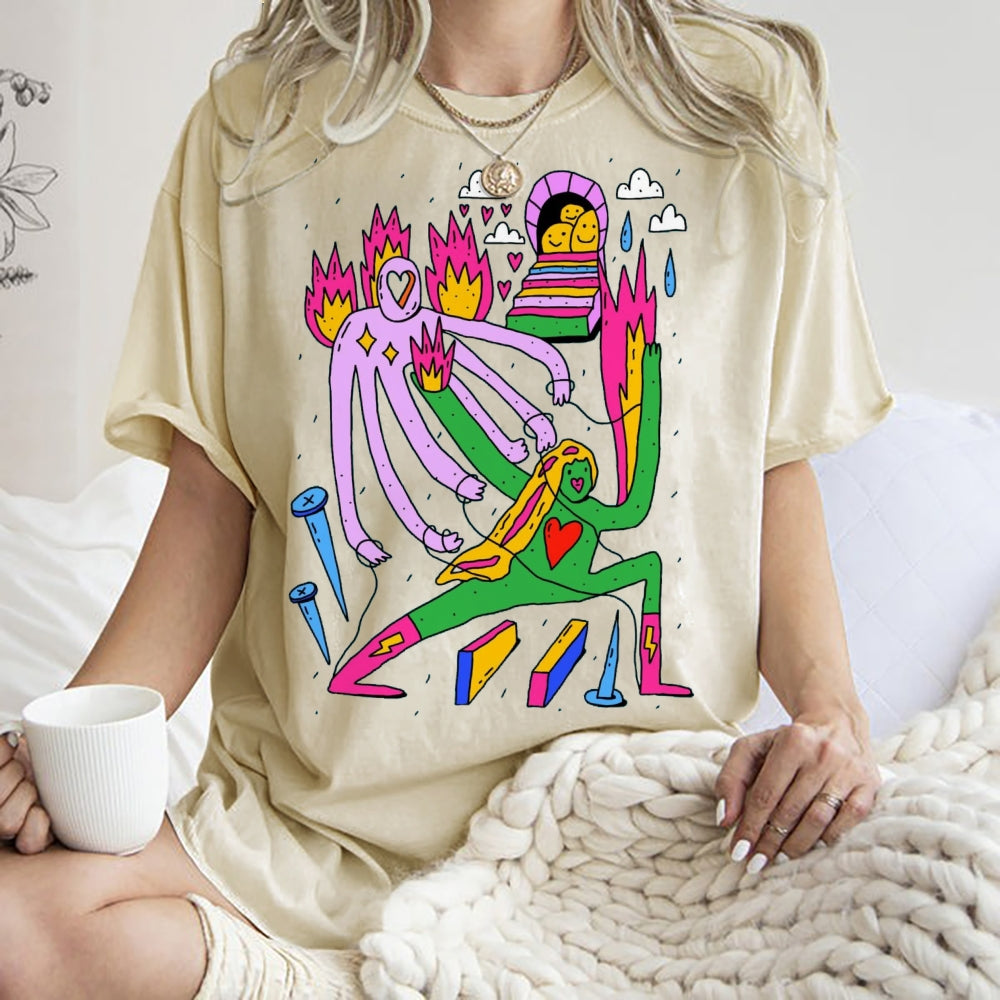 Unisex Art Abstract People Printed Washed Tee