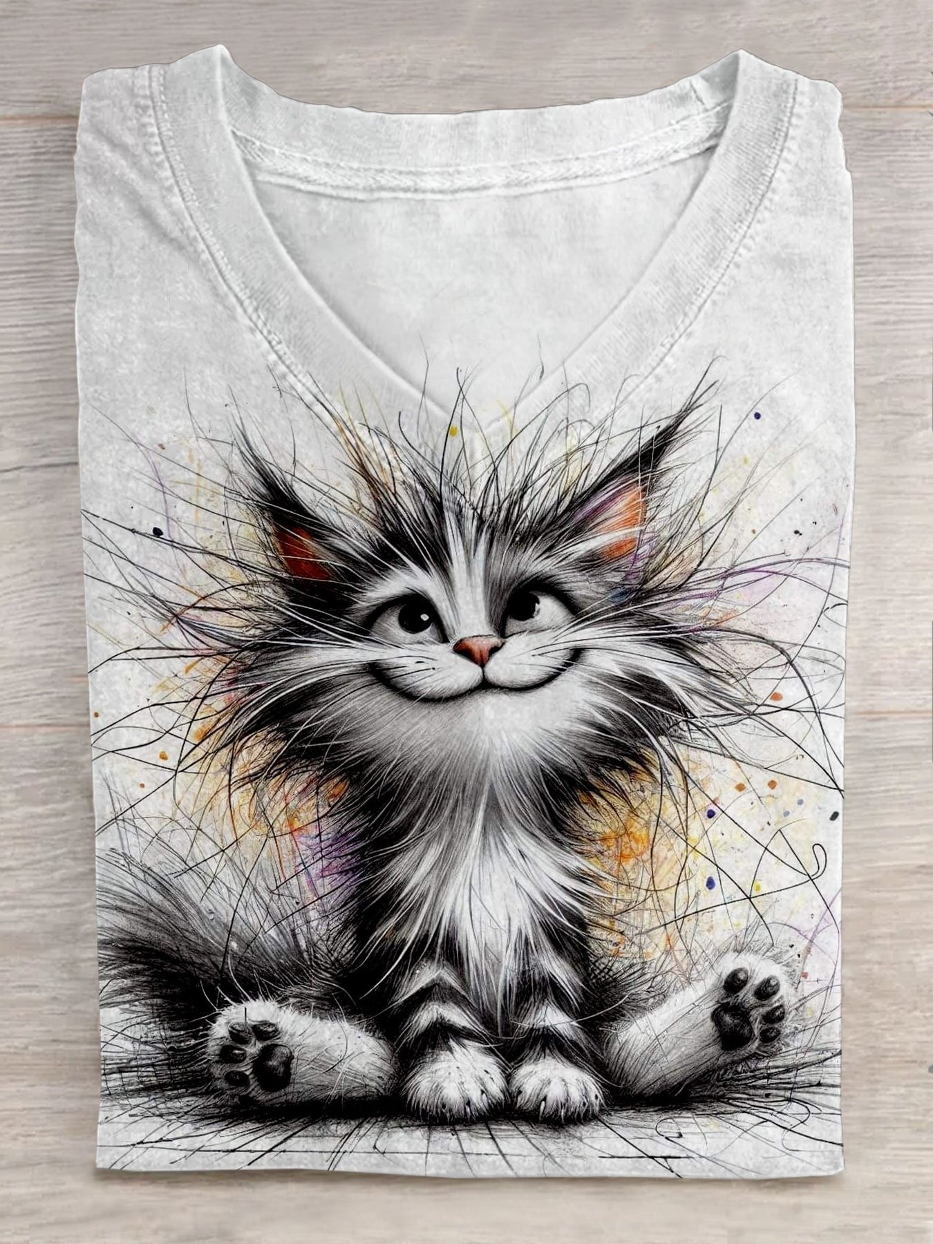 Cat Art Print Casual Short Sleeve T-shirt