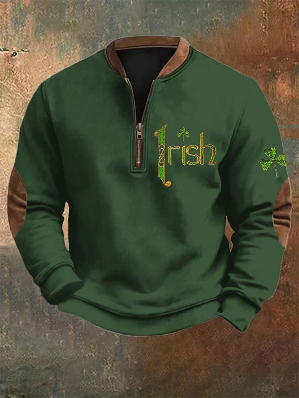 Men's St. Patrick's Day Irish Shamrock Zip-Up Sweatshirt