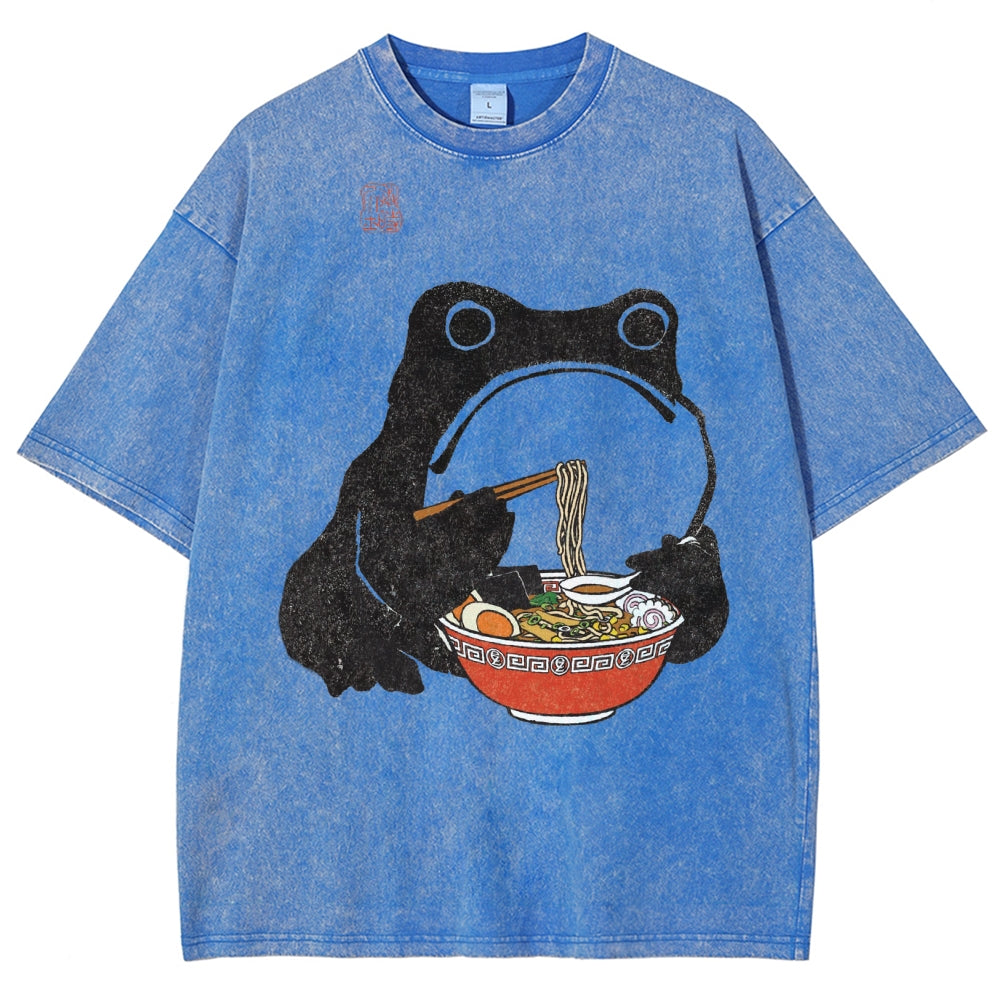 Unisex Frog Printed Washed Tee