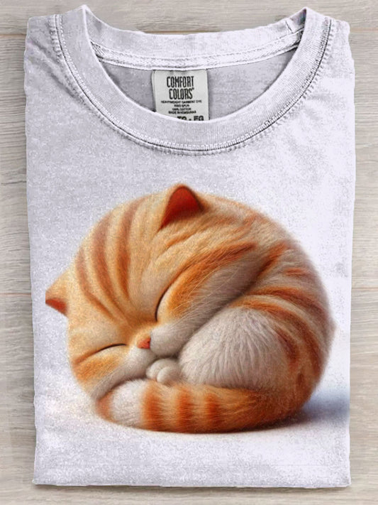 Fat Cat Art Print Casaul Short Sleeve T-shirt