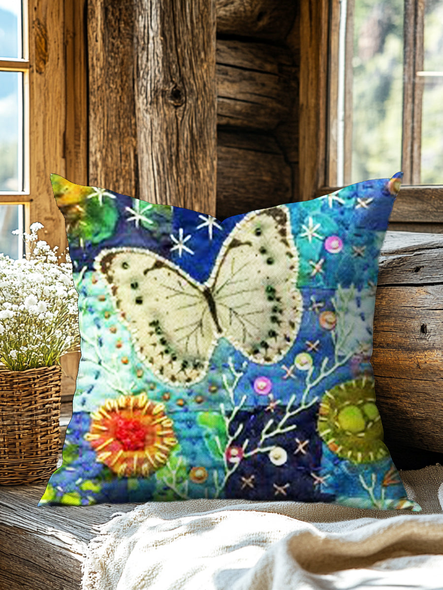 Vintage Butterfly Patchwork Art Print Casual Pillow