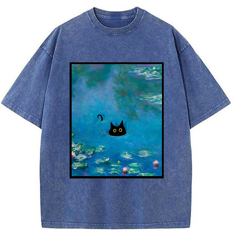 Monet Water Lily Cat Washed T-Shirt