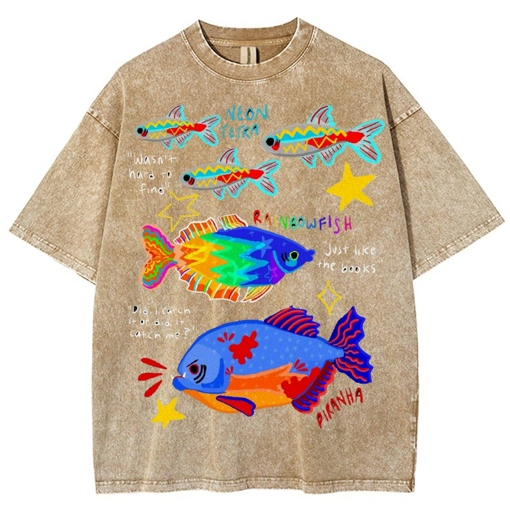 Unisex Rainbow Fish Washed Tee