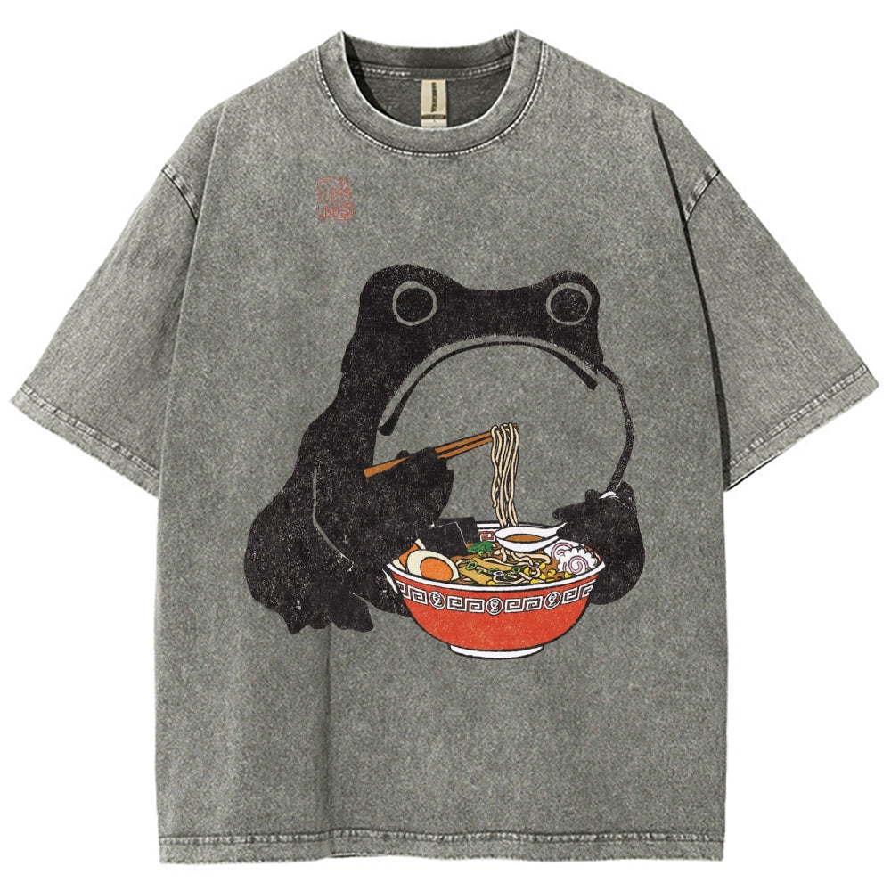 Unisex Frog Printed Washed Tee