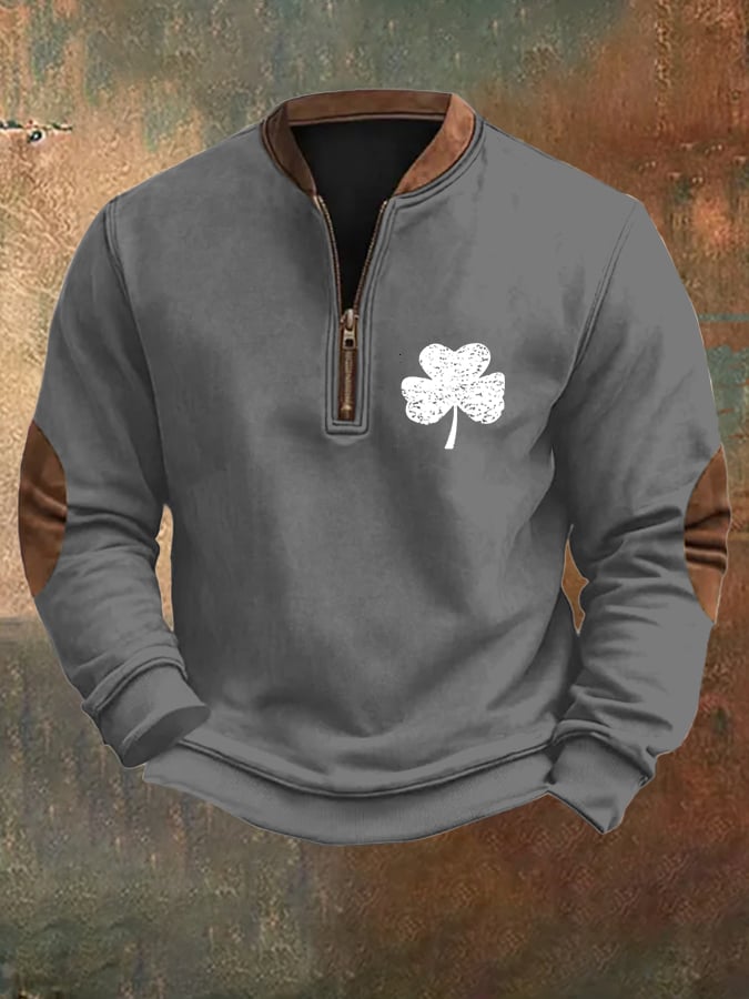 Men's St. Patrick's Day Print Zipper Collar Sweatshirt