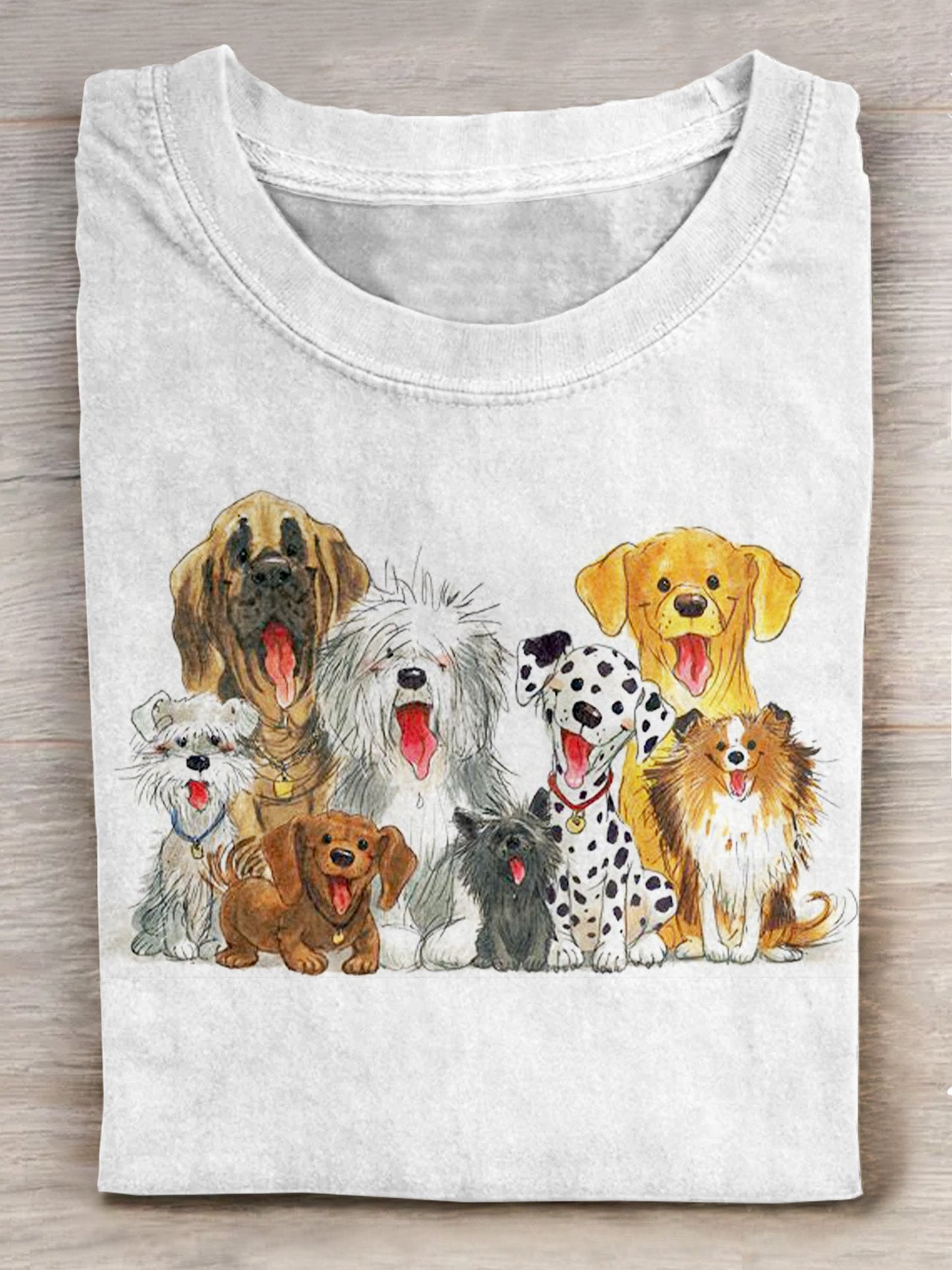 Cute Dog And Cat Art Print Casaul Short Sleeve T-shirt