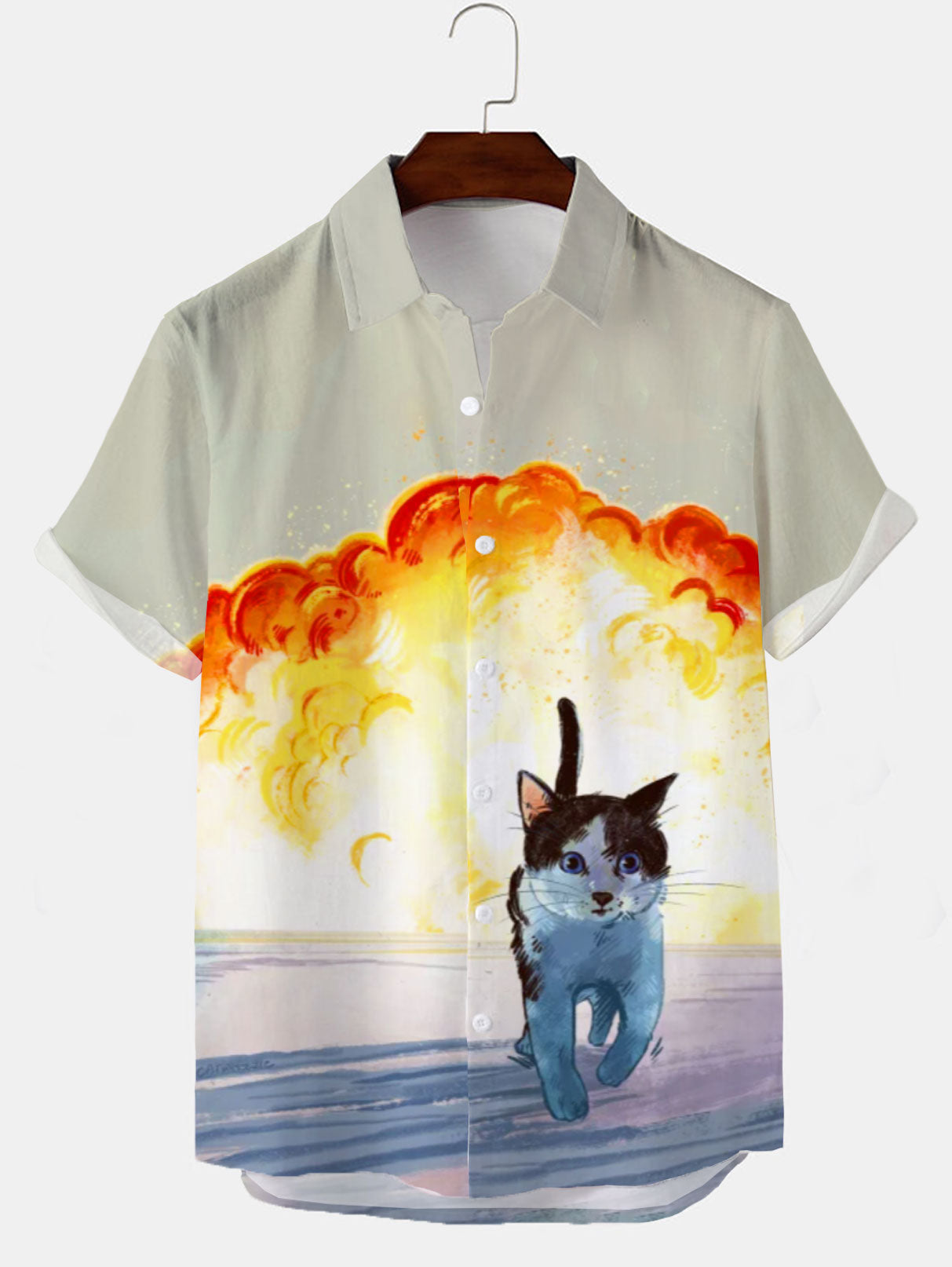 Cool Cats Art Print Casual Short-Sleeved Shirt