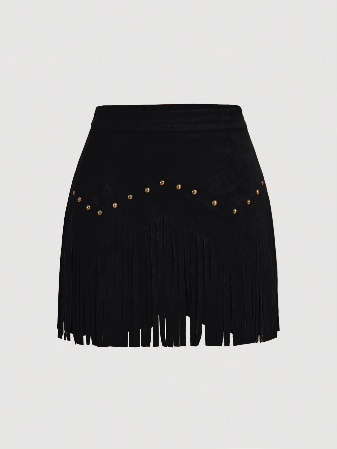 Women's Vintage Hippie Rivet Fringe Brown Suede A-Line Skirt