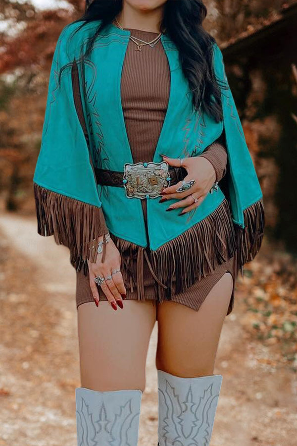 Vintage Western Boot-stitched Fringe Jacket