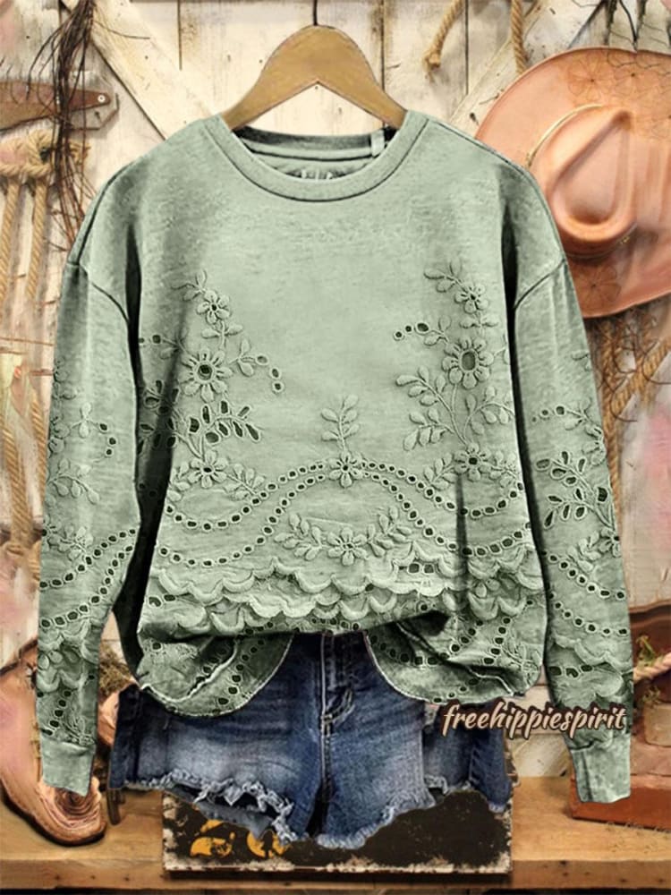 Vintage Lovely Lace Floral Pattern Art Print Casual Sweatshirt