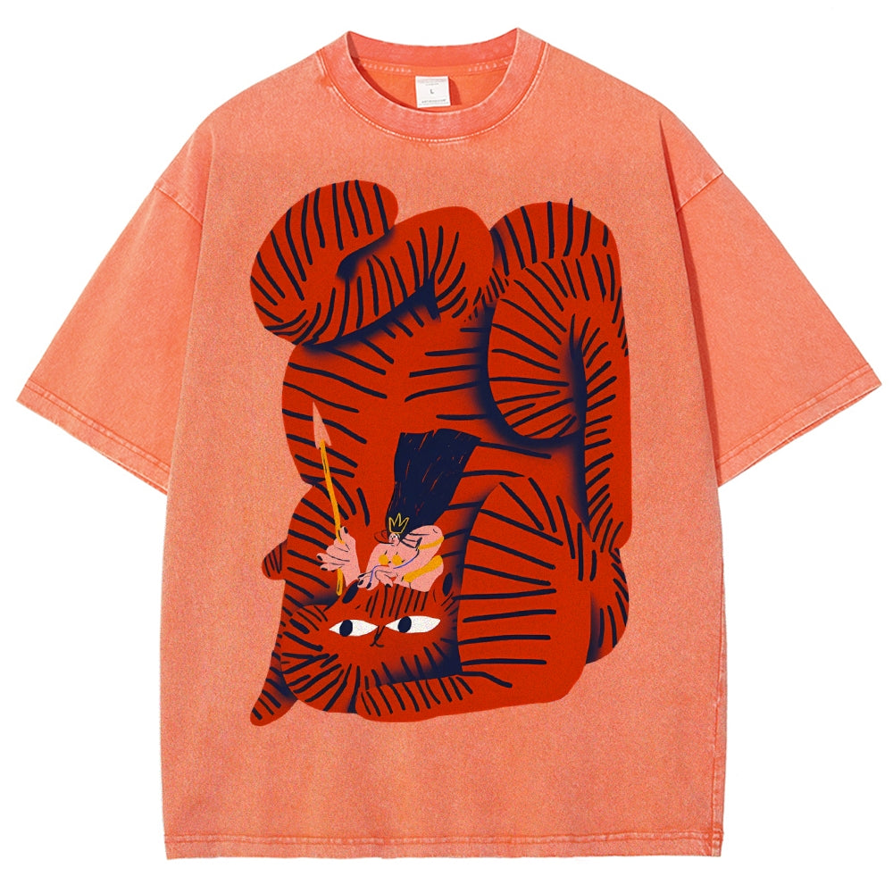 Unisex Vintage Cat Printed Washed Tee