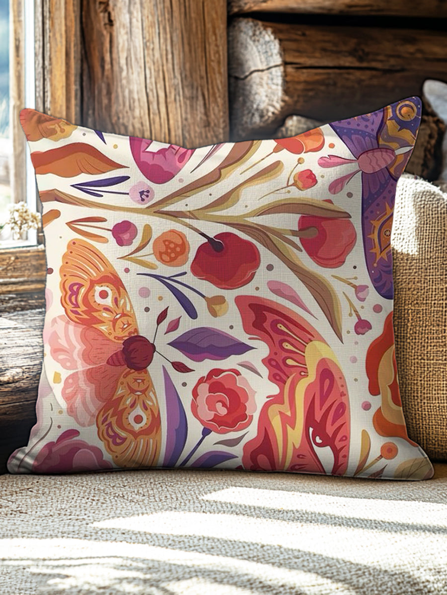 Floral and Butterfly Art Print Pillow