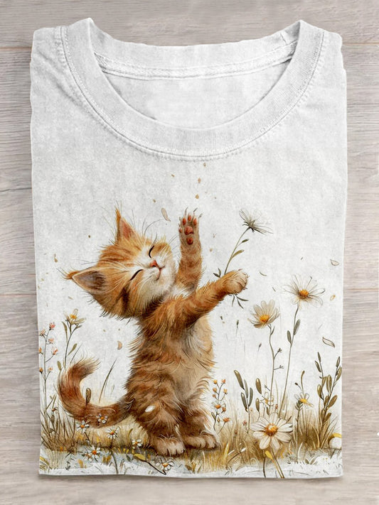 Cute Cat Art Print Casaul Short Sleeve T-shirt