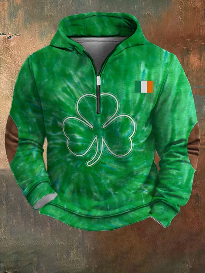 Men's Clover St. Patrick's Day Print Casual Zipper Sweatshirt