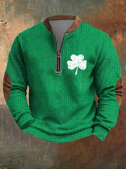 Men's St. Patrick's Day Print Zip Collar Sweatshirt