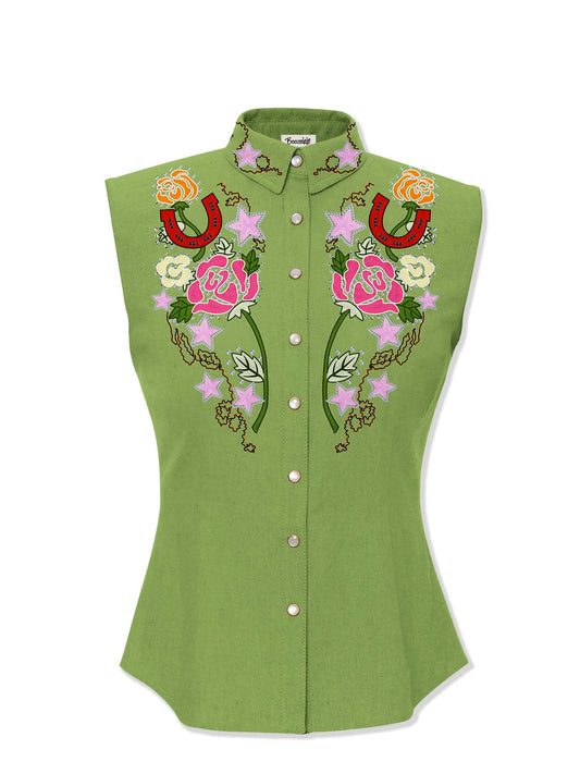 Western Vintage Flower - 100% Cotton Sleeveless Shirt