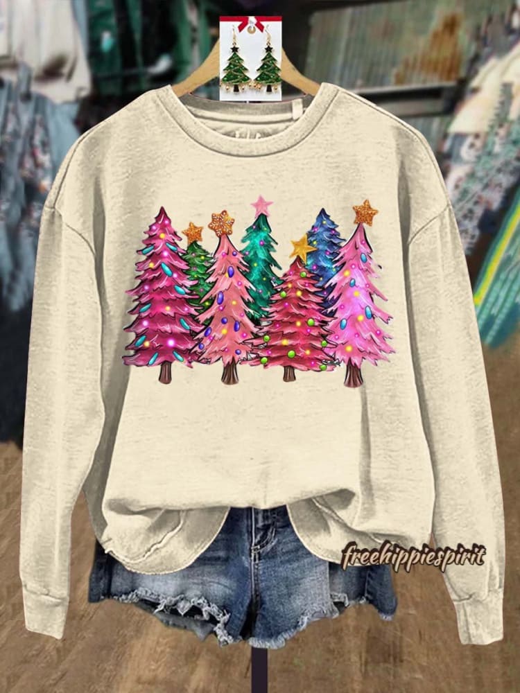 Lovely Christmas Tree Art Print Casual Sweatshirt