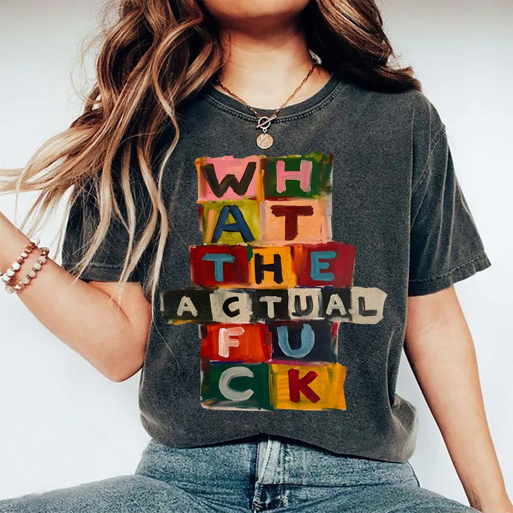 Unisex Colored Letters Printed Washed Tee
