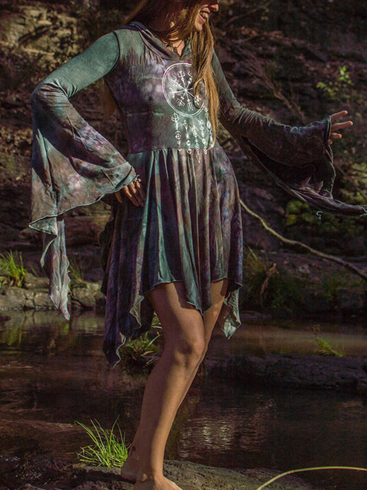 Vintage Viking Totem Tie-Dye Print Dress