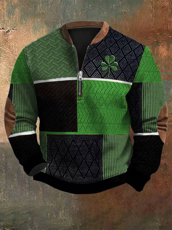 Men's St. Patrick's Day Print Zip-Up Sweatshirt