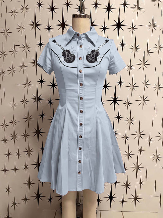 Vintage Music Guitar Printed Shirt Dress-