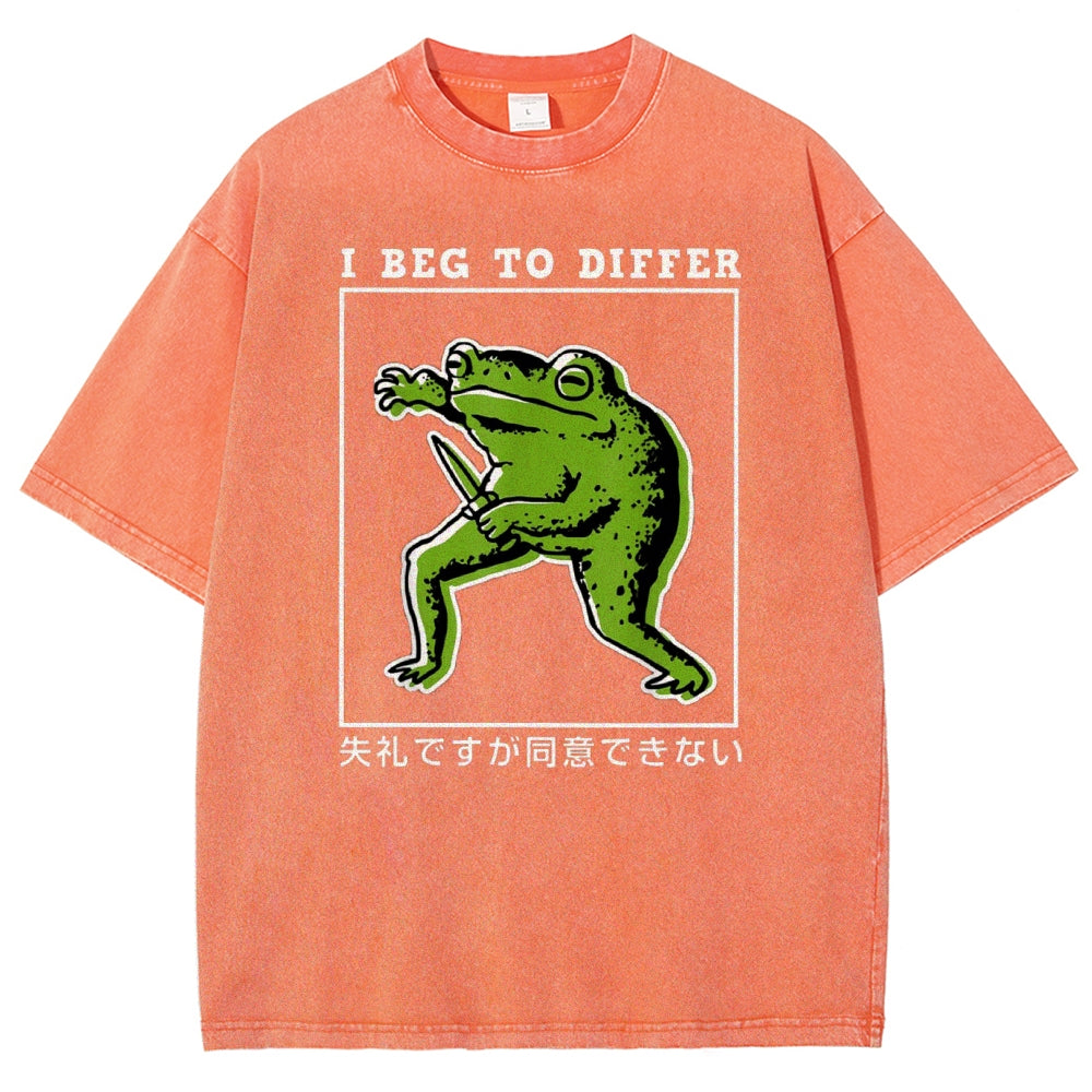 Unisex Japanese Frog Printed Washed Tee