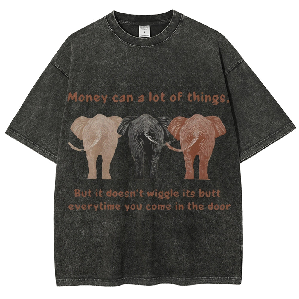 Unisex Elephant Printed Washed Tee