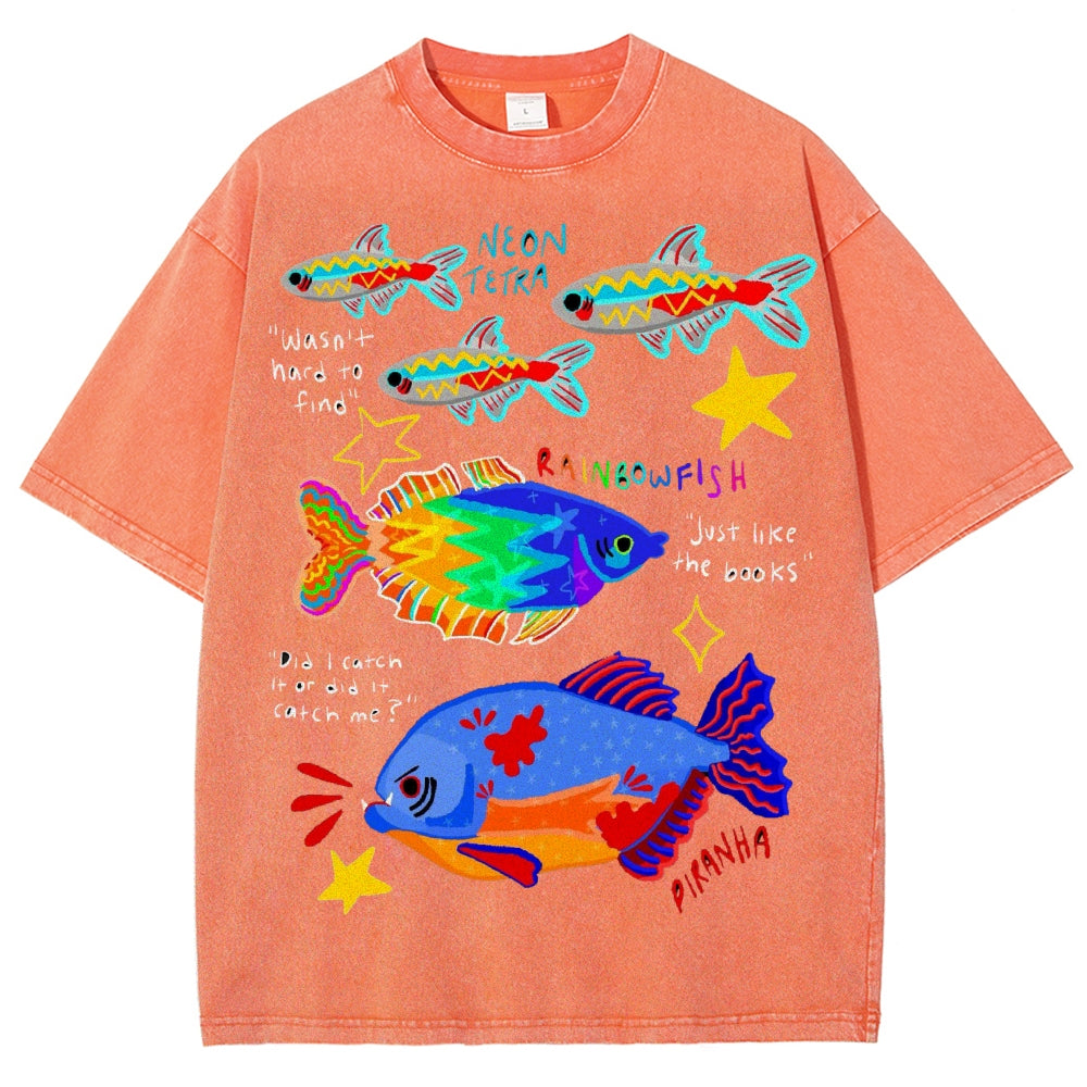 Unisex Rainbow Fish Washed Tee