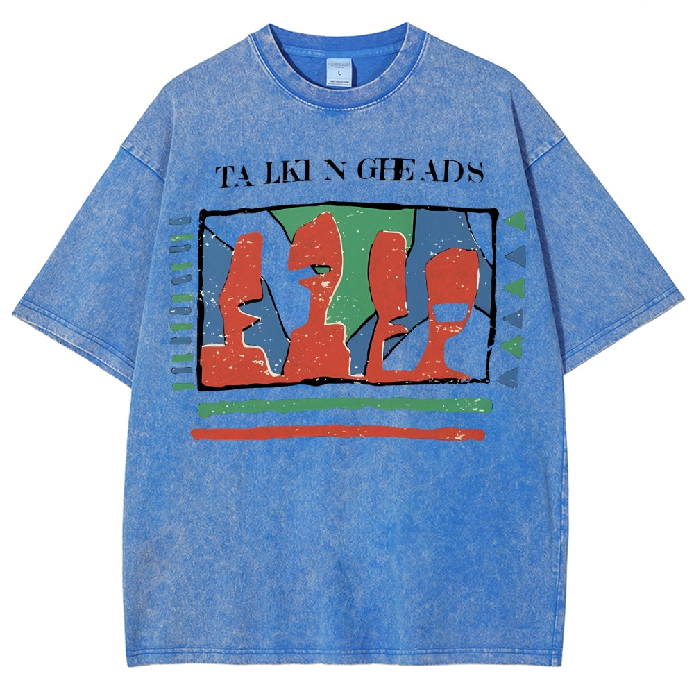 Unisex Abstract Art Portrait Printed Washed Tee